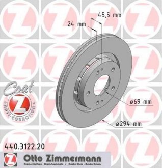 Тормозной диск - (MR205215 / MR128659 / 4615A189) ZIMMERMANN 440.3122.20 (фото 1)