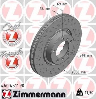 TARCZA HAMULC. PORSCHE 911 (991) 17- PP (OE-9P1615302) ZIMMERMANN 460.4511.70