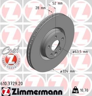 Тормозной диск - (31423305) ZIMMERMANN 610372920 (фото 1)